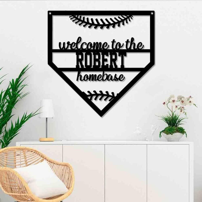 Custom Name Welcome To The Homebase Metal Sign - Personalized Metal Sign For Baseball