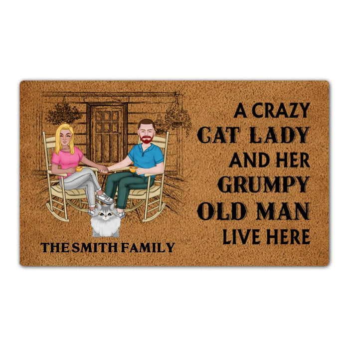 A Lovely Lady and a Grumpy Old Man Live Here - Cat Personalized Gifts Custom Doormat for Family