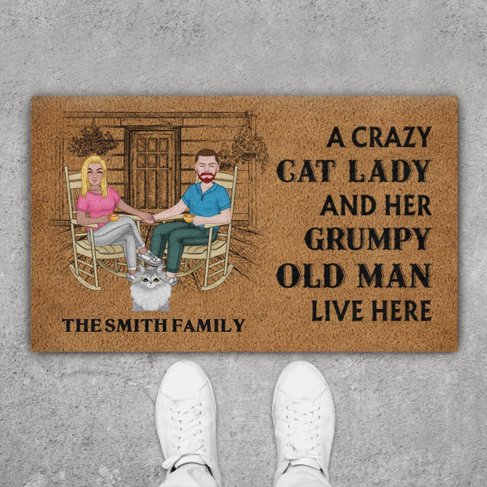 A Lovely Lady and a Grumpy Old Man Live Here - Cat Personalized Gifts Custom Doormat for Family