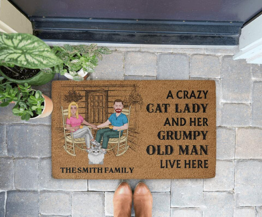 A Lovely Lady and a Grumpy Old Man Live Here - Cat Personalized Gifts Custom Doormat for Family