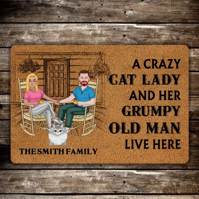 A Lovely Lady and a Grumpy Old Man Live Here - Cat Personalized Gifts Custom Doormat for Family