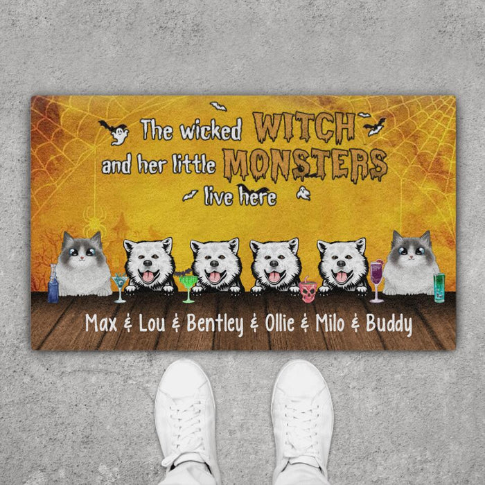 The Wicked Witch and Her Little Monsters - Halloween Personalized Gifts Custom Doormat for Dog and Cat Lovers