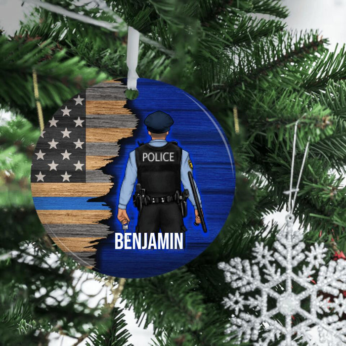 Half Flag Police Man/Woman - Personalized Ornament Police Officer Gifts