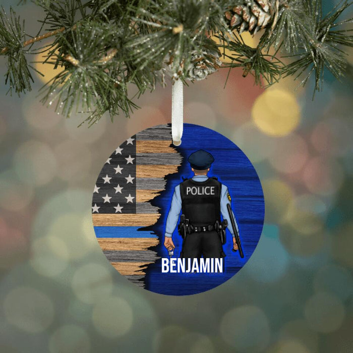 Half Flag Police Man/Woman - Personalized Ornament Police Officer Gifts