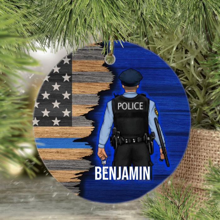 Half Flag Police Man/Woman - Personalized Ornament Police Officer Gifts