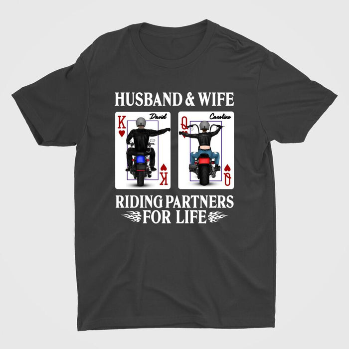 Husband And Wife Riding - Personalized Gifts Custom Motorcycle Lovers Shirt For Couples, Motorcycle Lovers