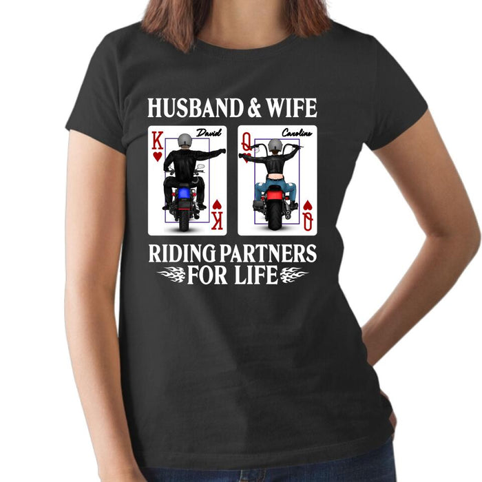 Husband And Wife Riding - Personalized Gifts Custom Motorcycle Lovers Shirt For Couples, Motorcycle Lovers