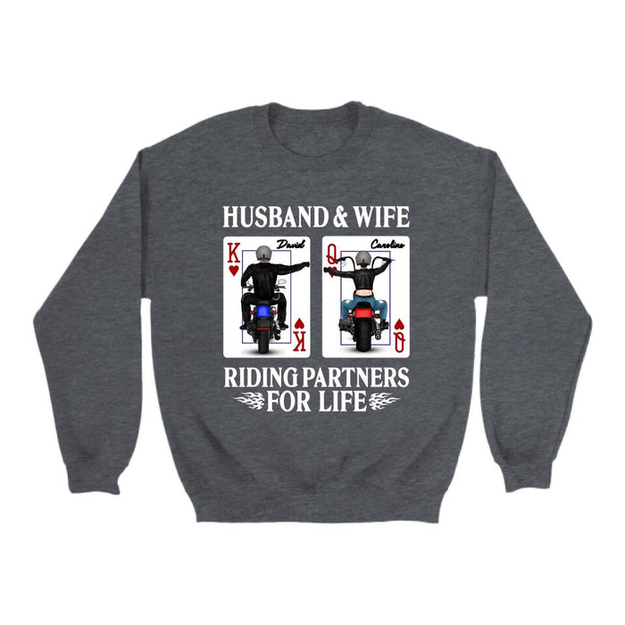 Husband And Wife Riding - Personalized Gifts Custom Motorcycle Lovers Shirt For Couples, Motorcycle Lovers