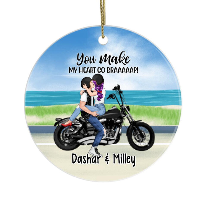 Kissing Motorcycle Couple - Personalized Ornament For Him, For Her, Motorcycle Lovers