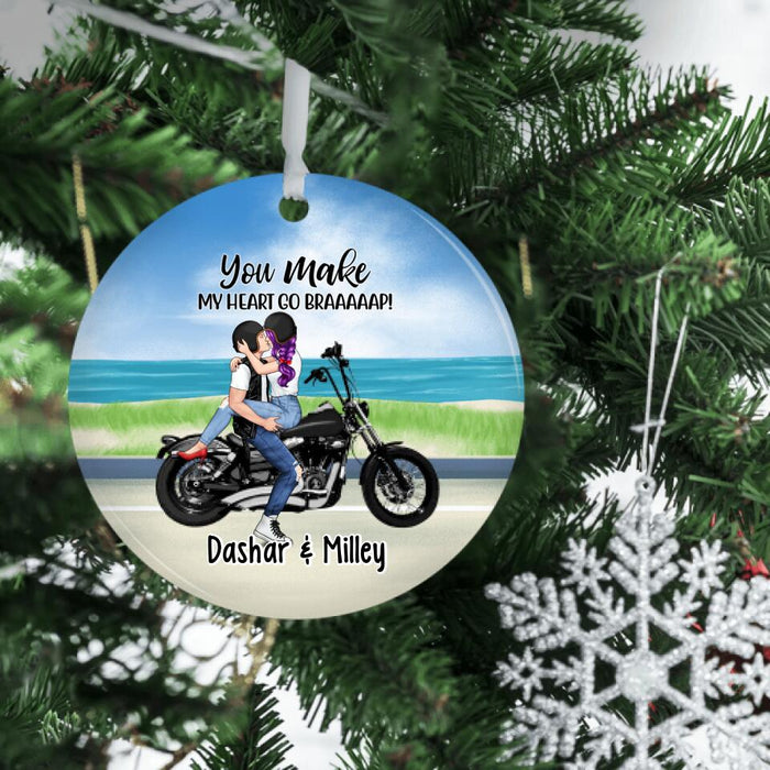 Kissing Motorcycle Couple - Personalized Ornament For Him, For Her, Motorcycle Lovers