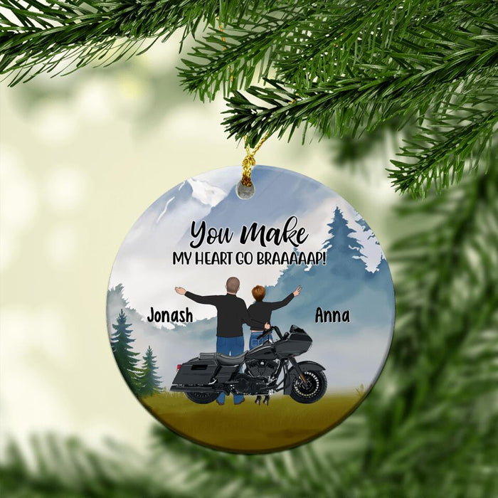 Personalized Ornament, Couple Standing By Motorcycle, Gifts For Motorcycle Lovers