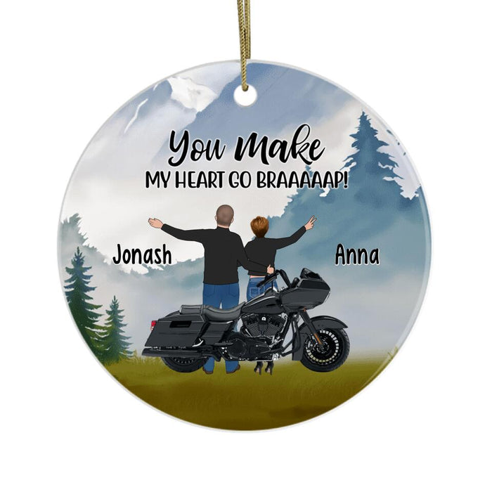 Personalized Ornament, Couple Standing By Motorcycle, Gifts For Motorcycle Lovers