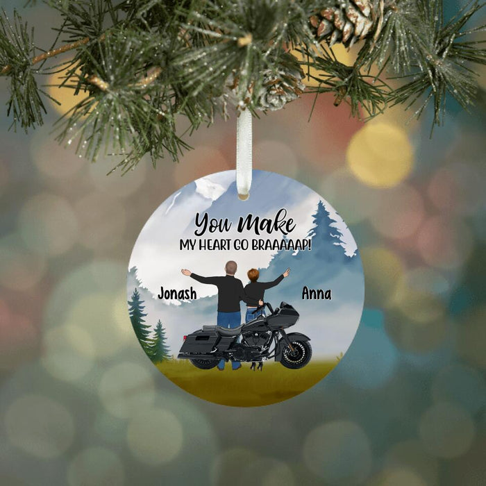 Personalized Ornament, Couple Standing By Motorcycle, Gifts For Motorcycle Lovers