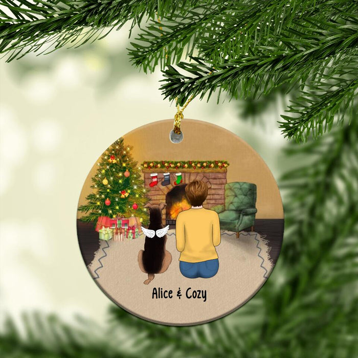 Personalized Ornament, Woman Sitting With Pets, Gifts For Dog Lovers, Cat Lovers