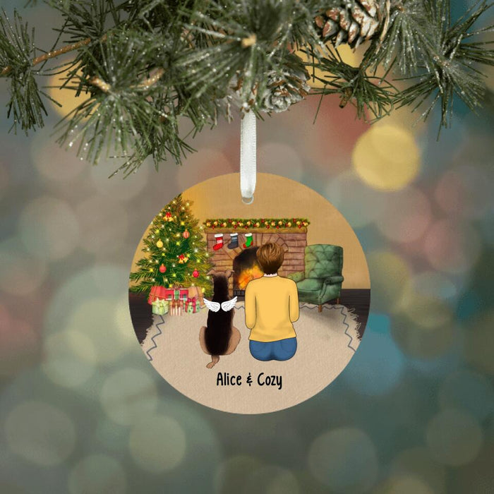 Personalized Ornament, Woman Sitting With Pets, Gifts For Dog Lovers, Cat Lovers