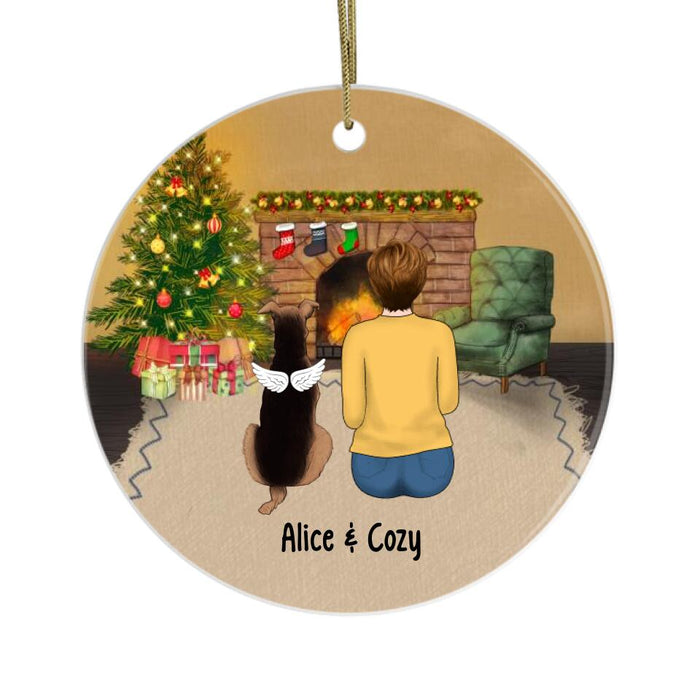 Personalized Ornament, Woman Sitting With Pets, Gifts For Dog Lovers, Cat Lovers