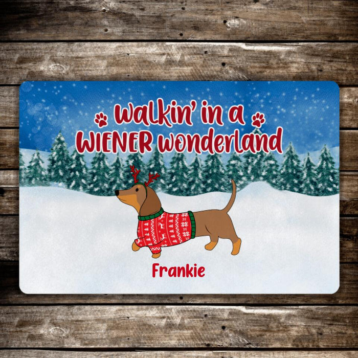 Walkin' in a Wiener Wonderland - Christmas Personalized Gifts Custom Dog Doormat for Family, Dog Lovers