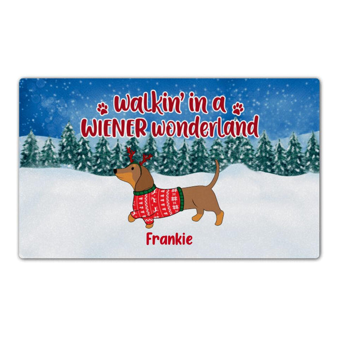 Walkin' in a Wiener Wonderland - Christmas Personalized Gifts Custom Dog Doormat for Family, Dog Lovers