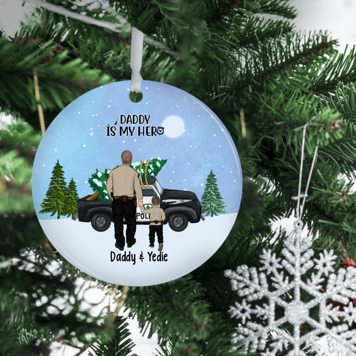 Personalized Ornament, Police Family By Police Car With Christmas Tree, Christmas Gift For Police Family