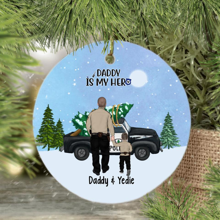 Personalized Ornament, Police Family By Police Car With Christmas Tree, Christmas Gift For Police Family