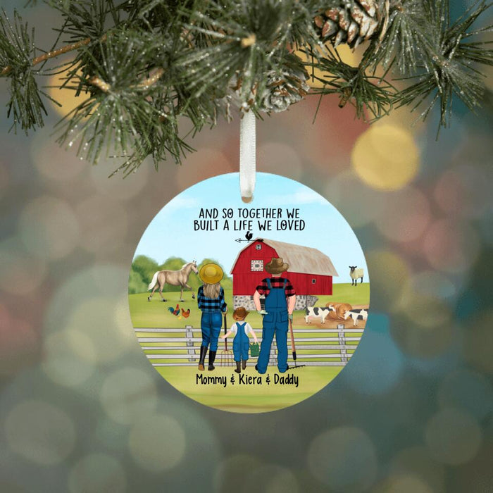 Personalized Ornament, Farming Couple And Kids, Gift For Farmers Family