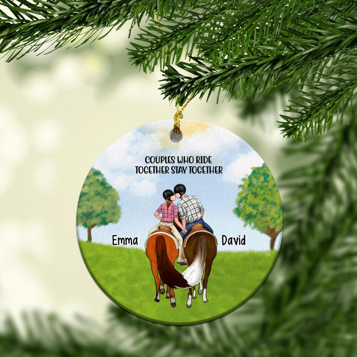 Personalized Ornament, Horseback Riding Couple Holding Hand, Gift For Horse Lovers