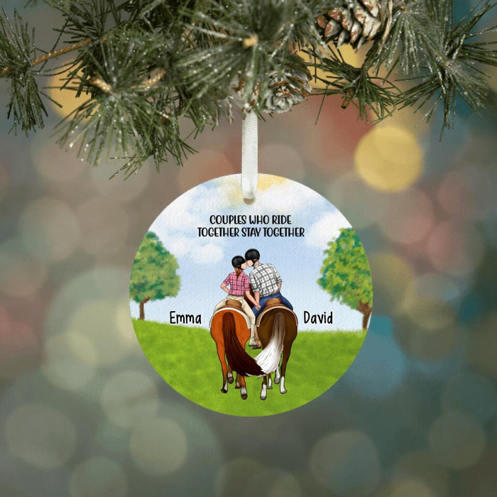 Personalized Ornament, Horseback Riding Couple Holding Hand, Gift For Horse Lovers