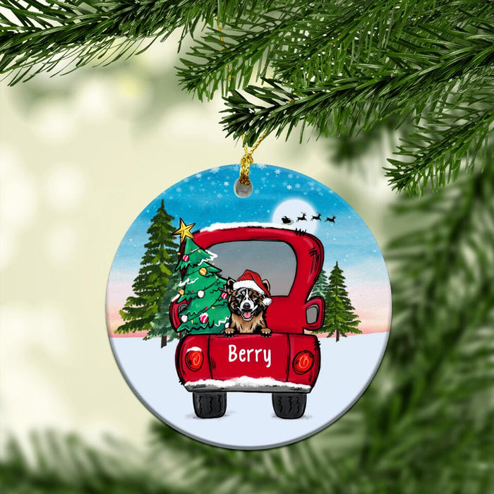 Personalized Ornament, Peeking Dogs On Christmas Truck, Christmas Gift For Dog Lovers