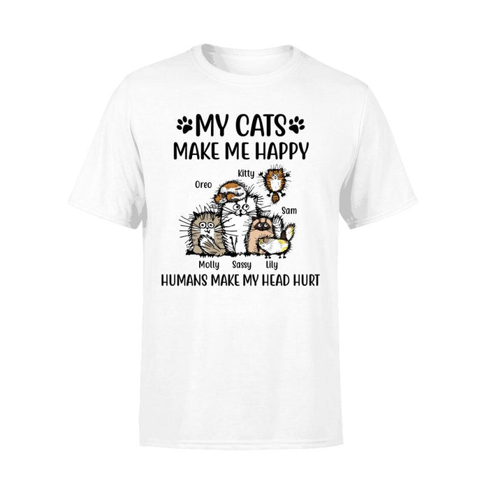 Personalized Shirt, My Cats Make Me Happy Humans Make My Head Hurt, Custom Gift For Cat Lovers