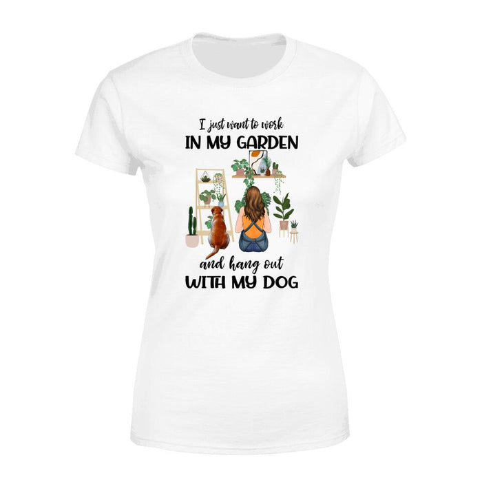 Personalized Shirt, A Girl Gardening With Dogs, Gift For Gardeners, Gift For Dog Lovers