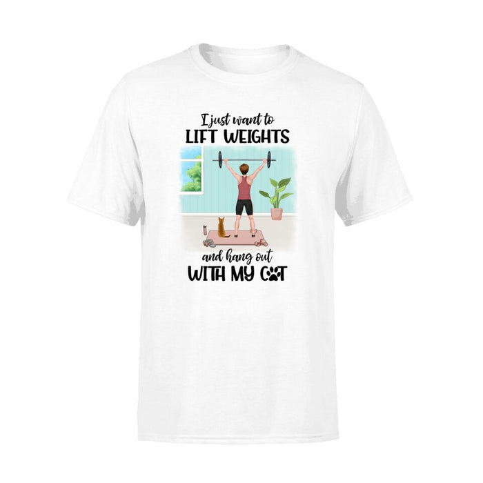 Personalized T-shirt, Woman Lifts Weights With Cats, Gift for Cat Lovers, Fitness Lovers