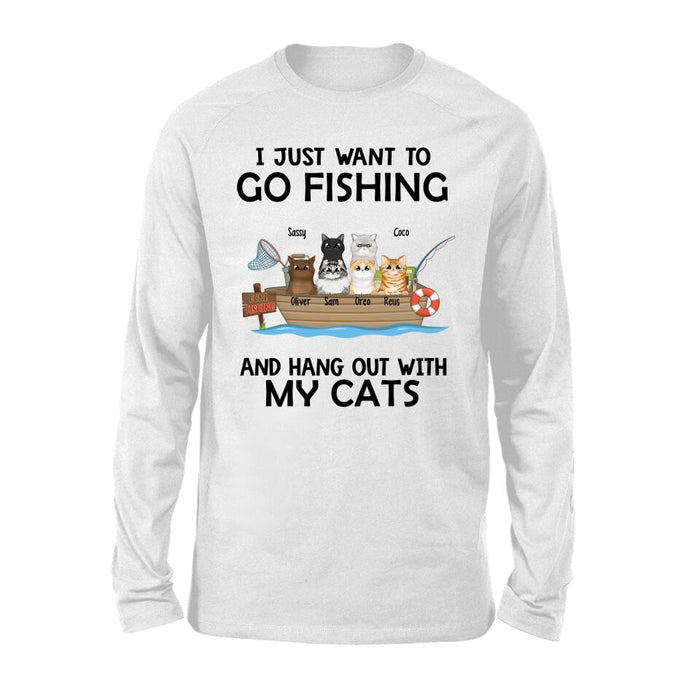 Personalized T-shirt, Up to 6 Cats, I Just Want To Go Fishing and Hang Out With My Cats, Gift for Fishing Lovers, Cat Lovers