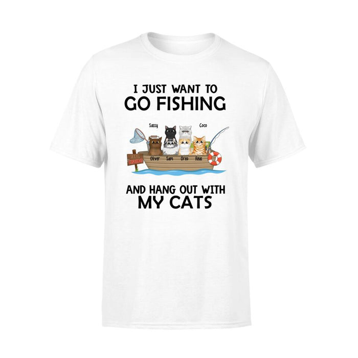 Personalized T-shirt, Up to 6 Cats, I Just Want To Go Fishing and Hang Out With My Cats, Gift for Fishing Lovers, Cat Lovers