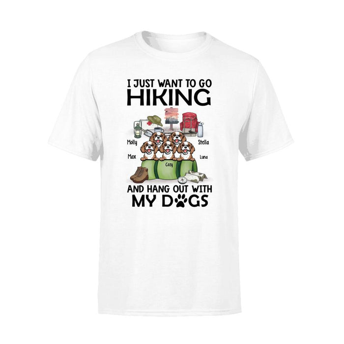 Personalized T-shirt, Up to 5 Dogs, I Just Want to Go Hiking and Hang Out with My Dogs, Giift for Hiking and Dog Lovers