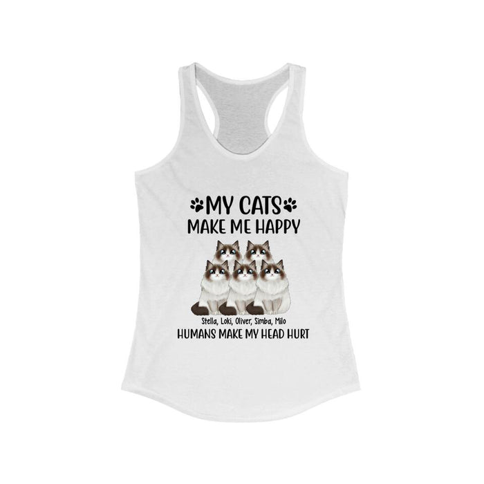 Personalized Shirt, Up To 5 Cats, My Cats Make Me Happy Humans Make My Head Hurt, Gift For Cat Lovers