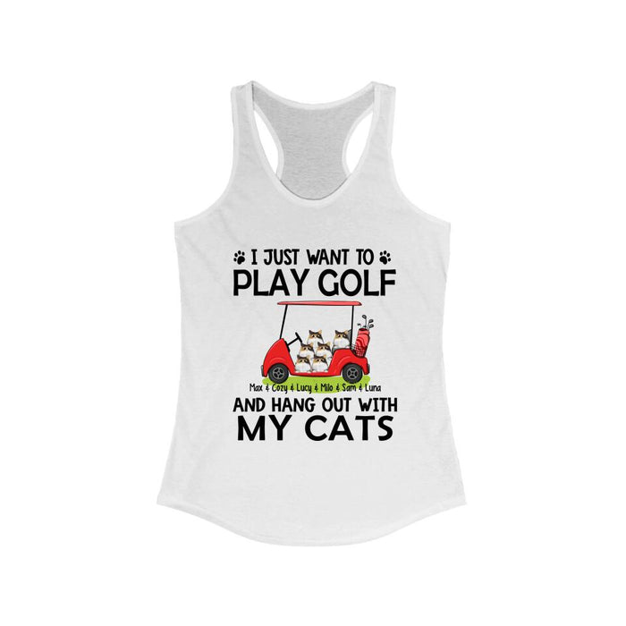 Personalized T-shirt, I Just Want to Play Golf and Hang Out With My Cats, Gift for Golfers, Cat Lovers