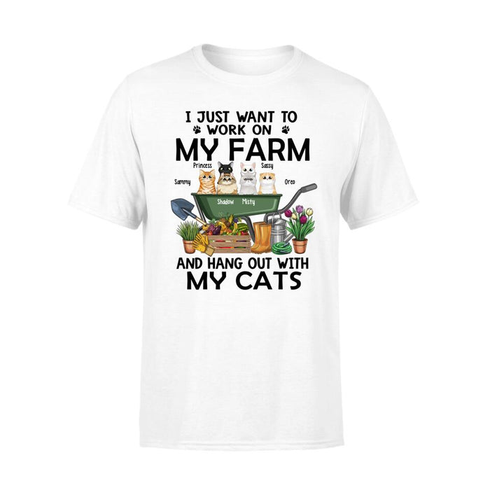 Personalized Shirt, Up To 6 Cats, I Just Want To Work On My Farm And Hang Out With My Cats, Gift For Farmers And Cat Lovers