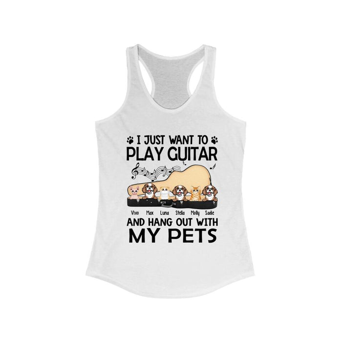 Personalized Shirt, Up To 6 Pets, I Just Want To Play Guitar And Hang Out With My Pets, Gift For Guitar Players, Dog Lovers, Cat Lovers