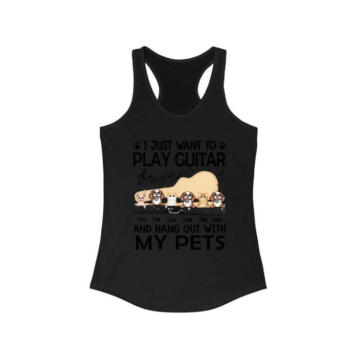 Personalized Shirt, Up To 6 Pets, I Just Want To Play Guitar And Hang Out With My Pets, Gift For Guitar Players, Dog Lovers, Cat Lovers