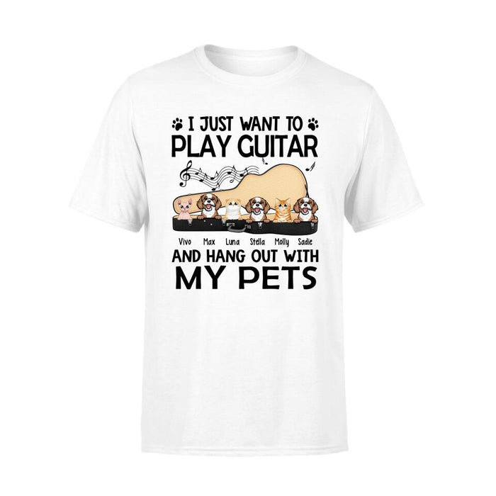 Personalized Shirt, Up To 6 Pets, I Just Want To Play Guitar And Hang Out With My Pets, Gift For Guitar Players, Dog Lovers, Cat Lovers