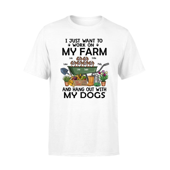 Personalized Shirt, Up To 6 Dogs, I Just Want To Work On My Farm And Hang Out With My Dogs, Gift For Farmers And Dog Lovers