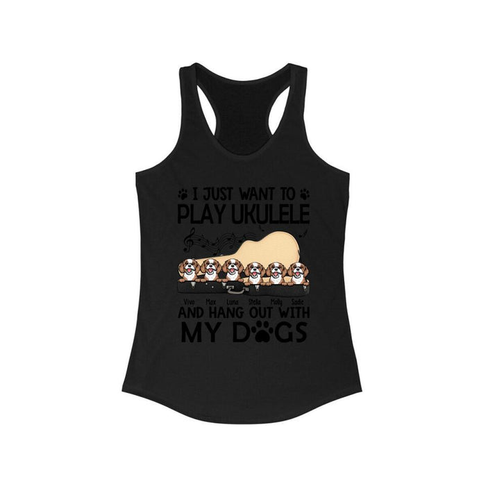 Personalized Shirt, Up To 6 Dogs, I Just Want To Play Ukulele And Hang Out With My Dogs, Gift For Ukulele Players And Dog Lovers