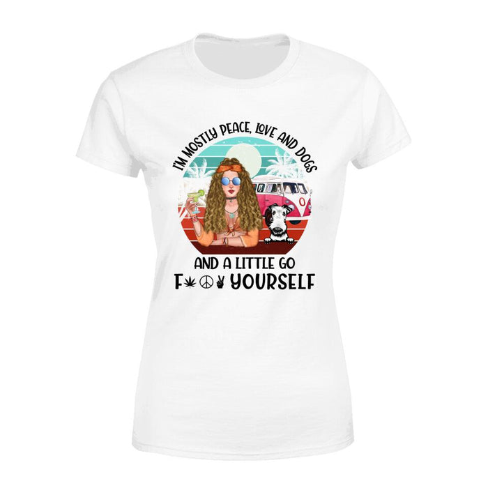 I'm Mostly Peace, Love and Dogs - Personalized Gifts Custom Hippie Shirt for Dog Mom, Hippie Gifts