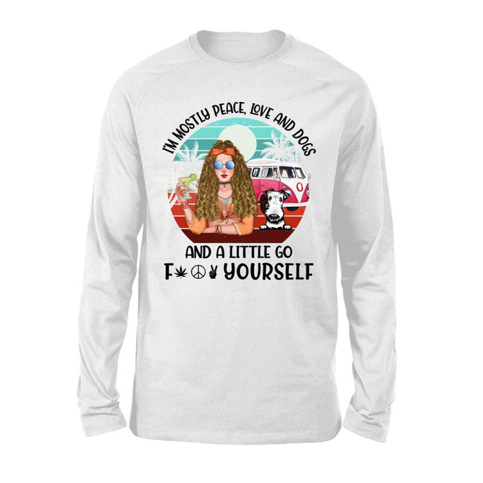 I'm Mostly Peace, Love and Dogs - Personalized Gifts Custom Hippie Shirt for Dog Mom, Hippie Gifts