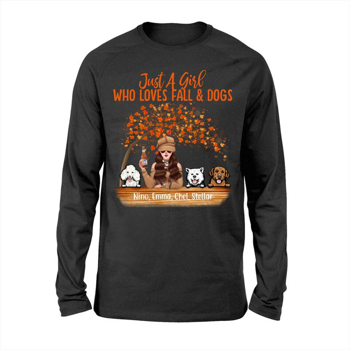 Personalized Shirt, Just A Girl Who Loves Fall & Dogs - Fall Season Gift, Gift For Dog Lovers