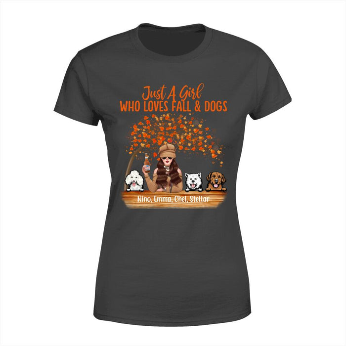 Personalized Shirt, Just A Girl Who Loves Fall & Dogs - Fall Season Gift, Gift For Dog Lovers