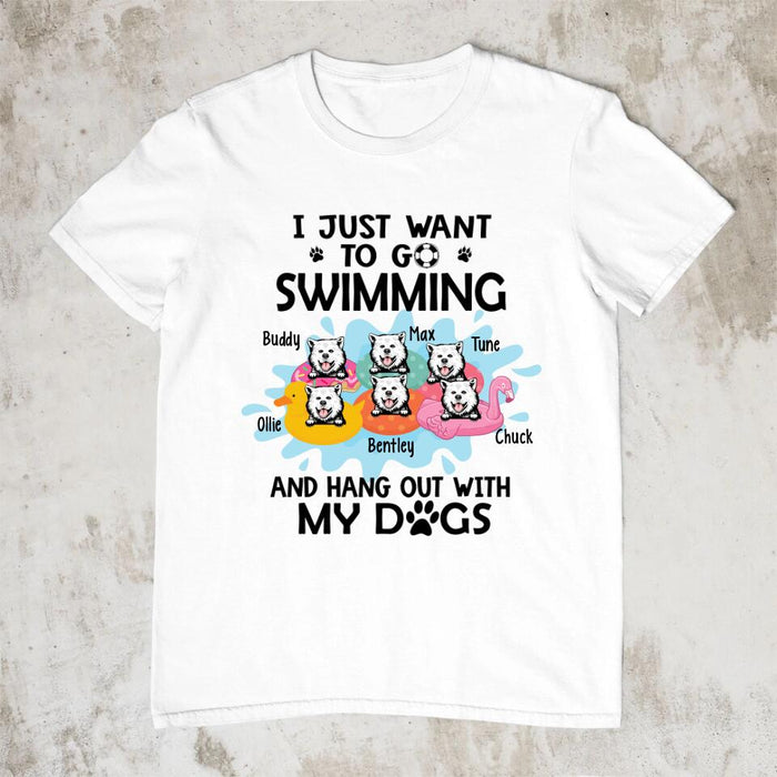 Personalized Shirt, I Just Want To Go Swimming And Hang Out With My Dogs, Up To 6 Dogs, Gift For Dog Lovers