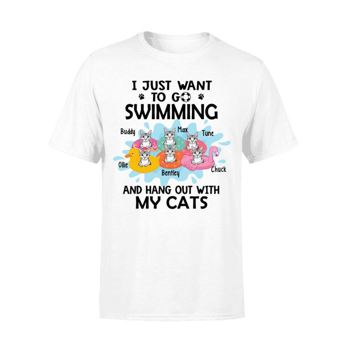 Personalized Shirt, I Just Want To Go Swimming And Hang Out With My Cats, Up To 6 Cats, Gift For Cat Lovers