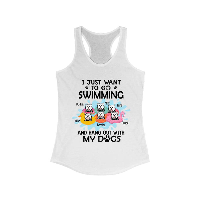 Personalized Shirt, I Just Want To Go Swimming And Hang Out With My Dogs, Up To 6 Dogs, Gift For Dog Lovers