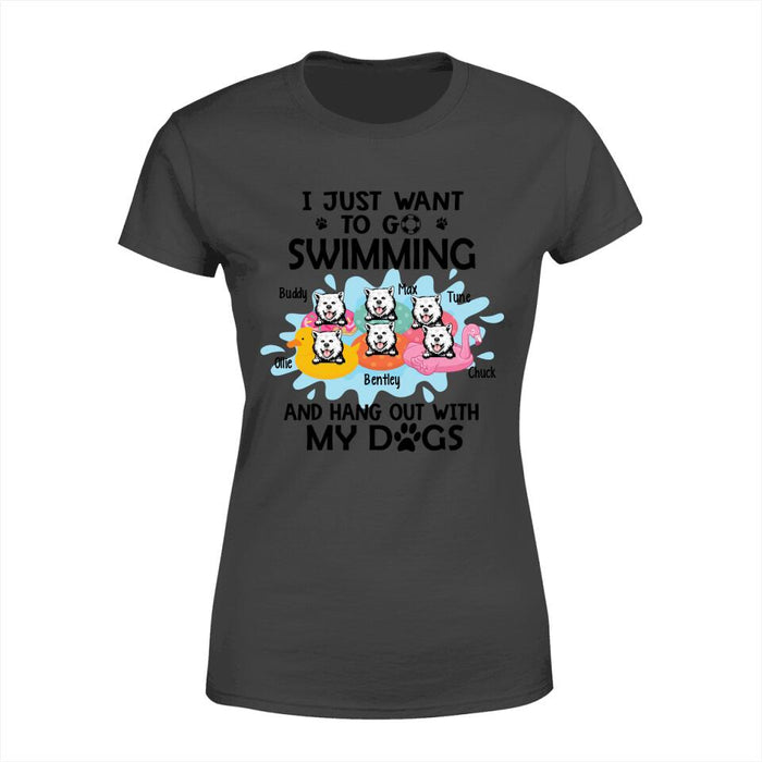 Personalized Shirt, I Just Want To Go Swimming And Hang Out With My Dogs, Up To 6 Dogs, Gift For Dog Lovers